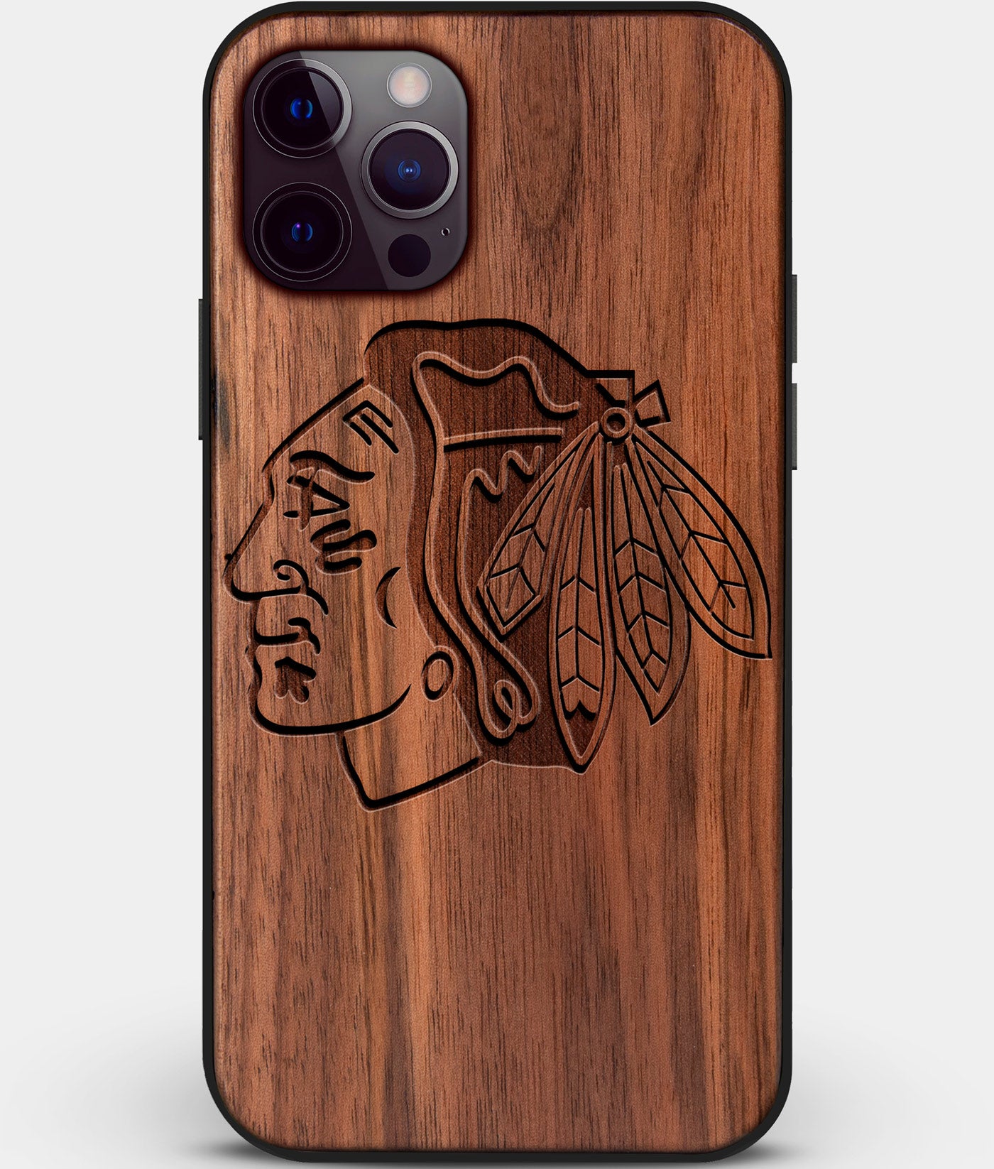 Wood Chicago Blackhawks iPhone 12 Pro Case Custom Walnut Wood