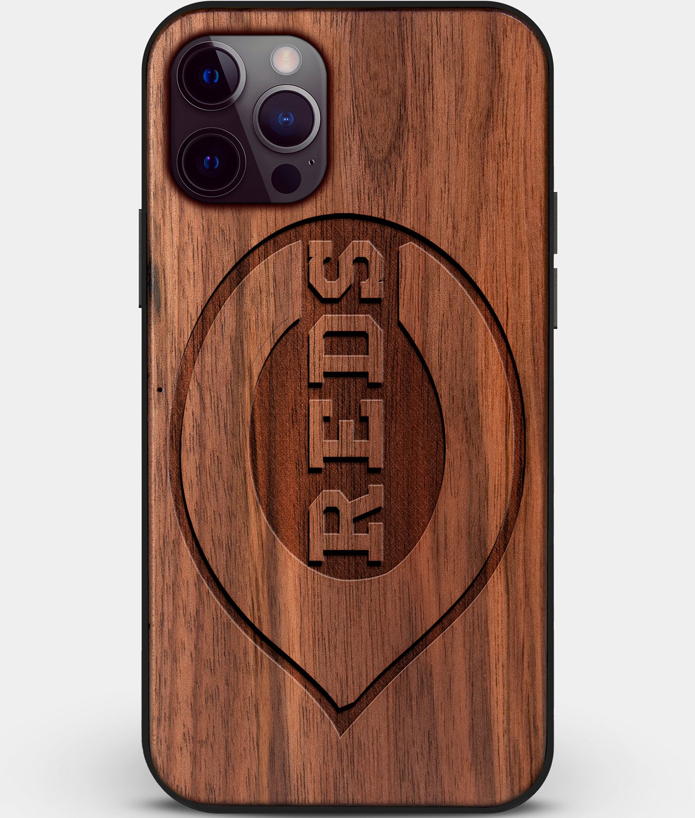 Wood Cincinnati Reds iPhone 12 Pro Max Case Custom Walnut Wood