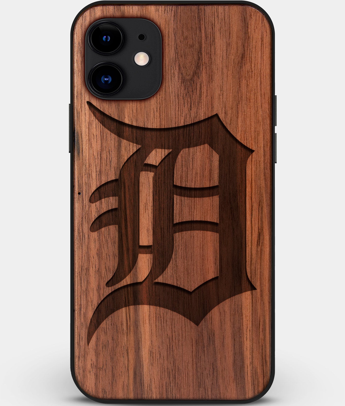 Wood Detroit Tigers iPhone 11 Case, Custom Walnut Wood Detroit Tigers  Cover