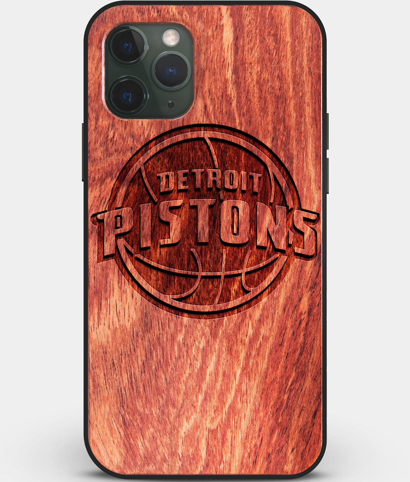 Wood Detroit Pistons iPhone 11 Pro Max Case, Custom Mahogany Wood Detroit  Pistons Cover