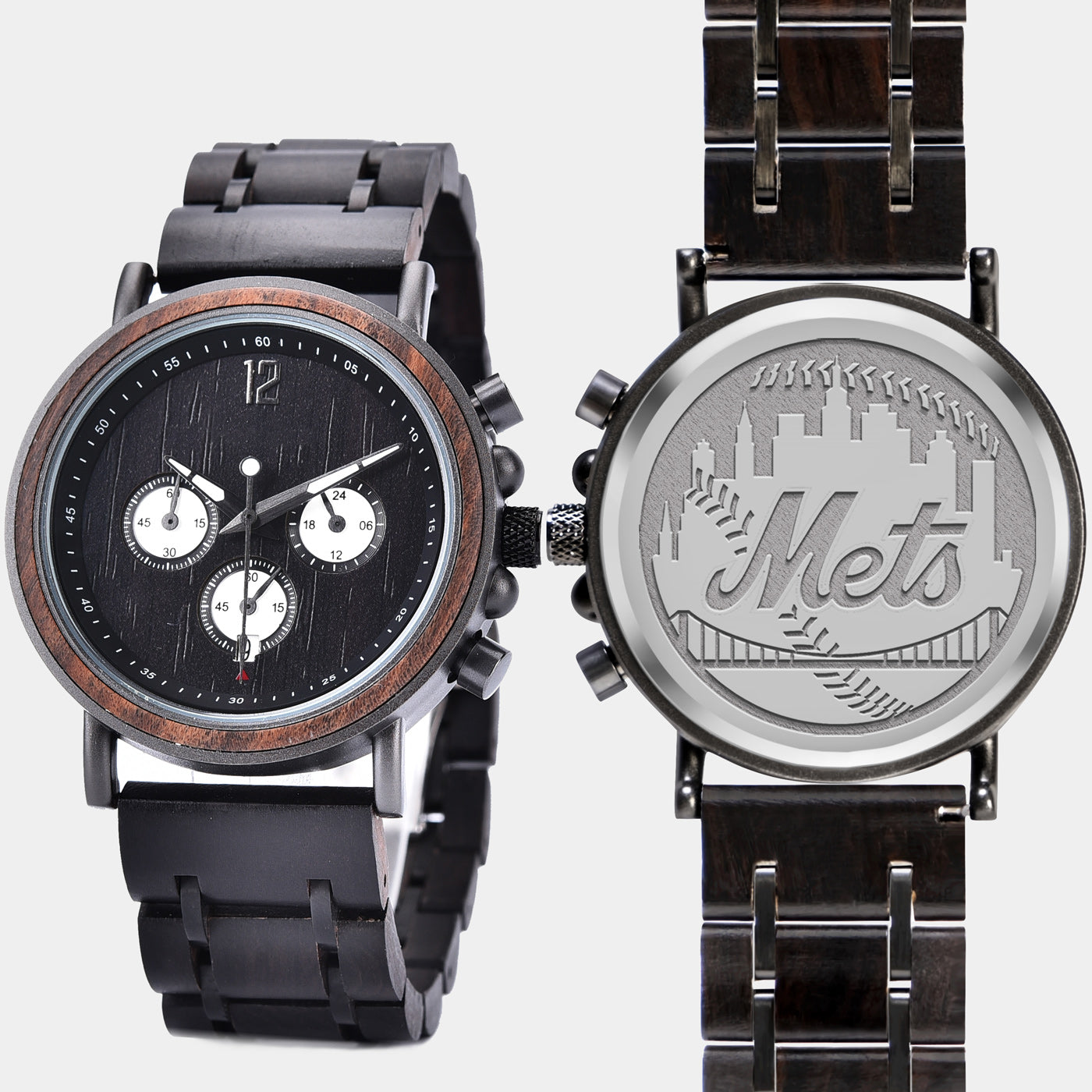 New York Mets Wood Wristwatch - Personalized NY Mets Watch - NY Mets Birthday Gift for Him - 2022 NY Mets Christmas Gifts