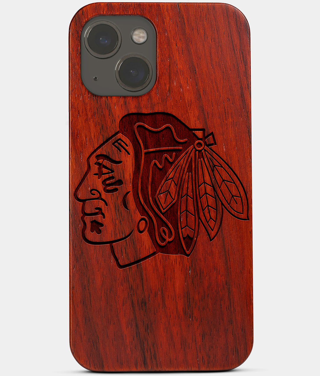 Wood Chicago Blackhawks iPhone 13 Case - MagSafe® Compatible iPhone 13  Cover - Custom Chicago Blackhawks Gift