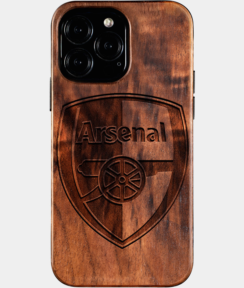 Custom Arsenal F.C. iPhone 16/16 Pro/16 Pro Max/16 Plus Case - Wood Arsenal FC Cover - Eco-friendly Arsenal FC iPhone 16 Case - Carved Wood Custom Arsenal FC Gift For Him - Monogrammed Personalized iPhone 16 Cover By Engraved In Nature