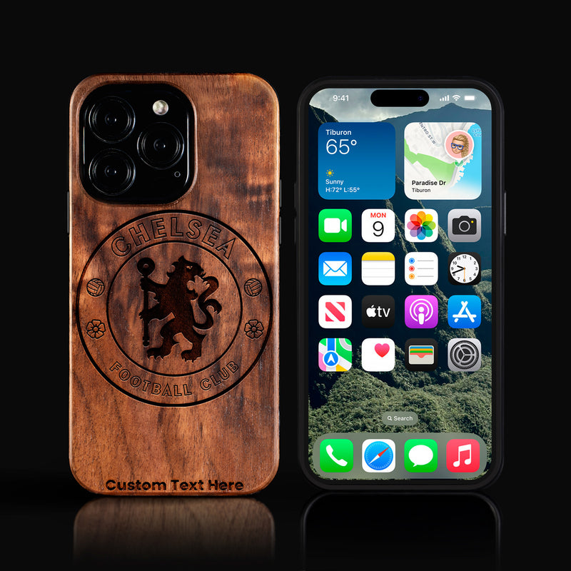 Custom Chelsea F.C. iPhone 16/16 Pro/16 Pro Max/16 Plus Case - Carved Wood Chelsea FC Cover