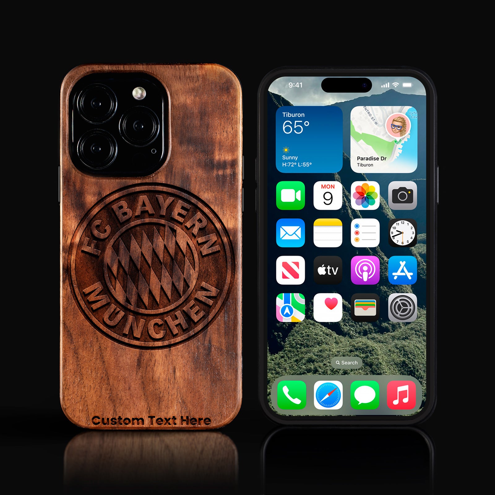 Custom FC Bayern iPhone 16/16 Pro/16 Pro Max/16 Plus Case - Carved Wood FC Bayern Cover