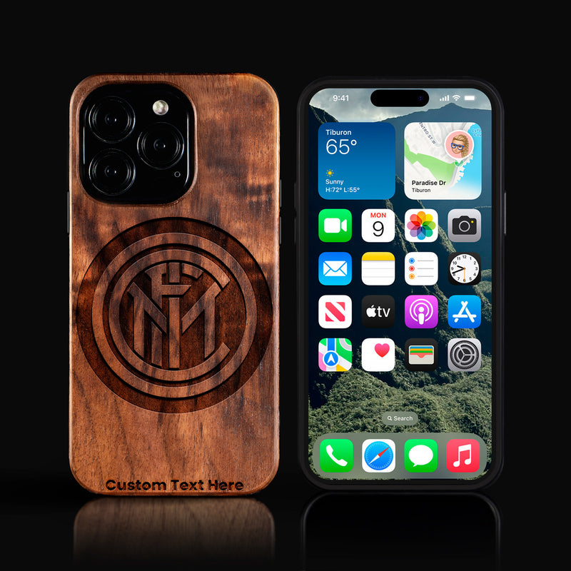 Custom Inter Milan FC iPhone 16/16 Pro/16 Pro Max/16 Plus Case - Carved Wood Inter Milan FC Cover