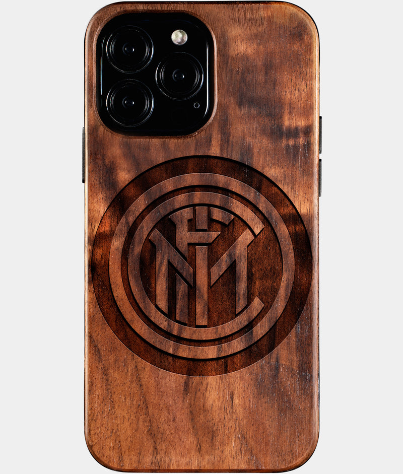 Custom Inter Milan FC iPhone 16/16 Pro/16 Pro Max/16 Plus Case - Wood Inter Milan FC Cover - Eco-friendly Inter Milan FC iPhone 16 Case - Carved Wood Custom Inter Milan FC Gift For Him - Monogrammed Personalized iPhone 16 Cover By Engraved In Nature