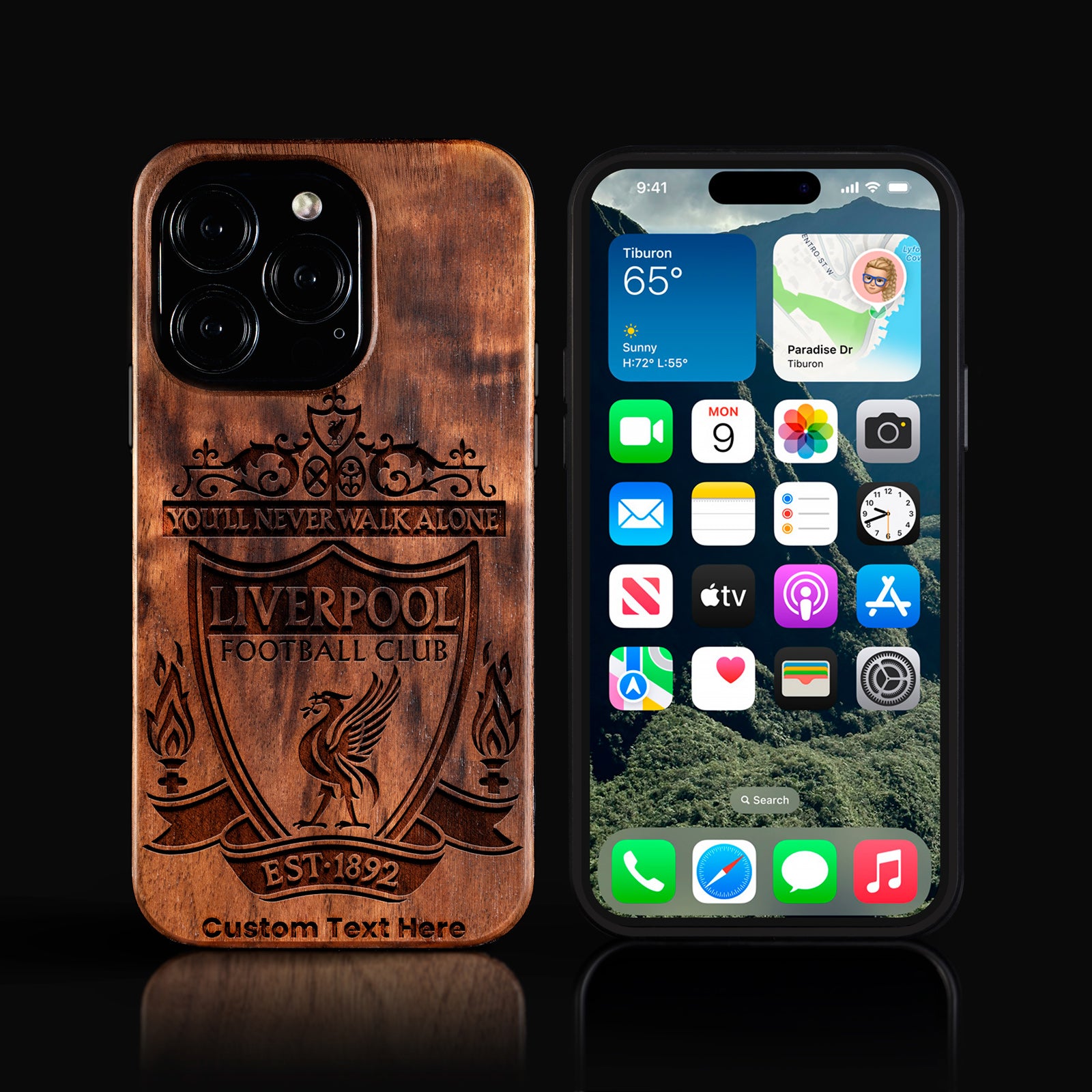 Custom Liverpool F.C. iPhone 16/16 Pro/16 Pro Max/16 Plus Case - Carved Wood Liverpool FC Cover