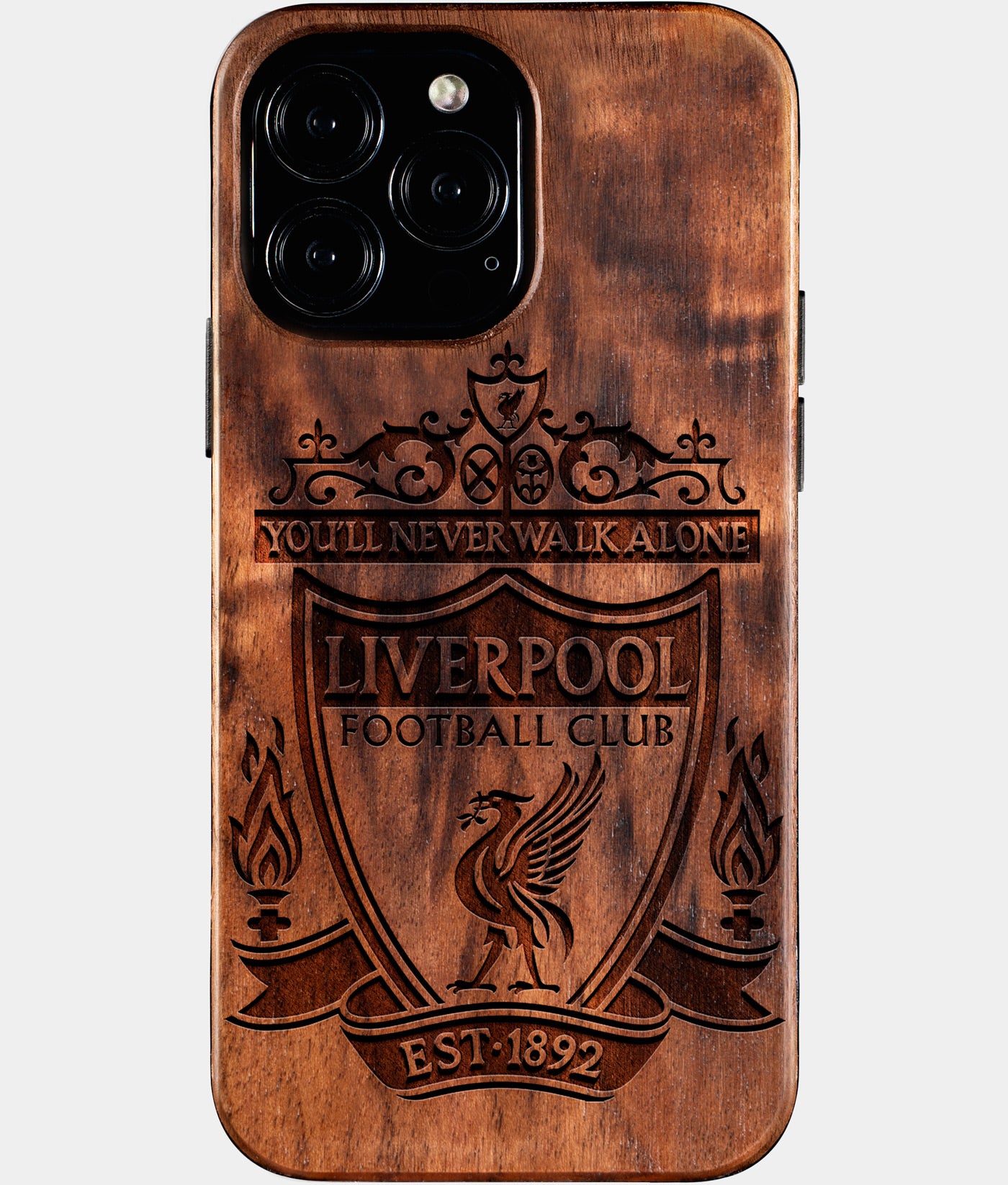 Custom Liverpool F.C. iPhone 16/16 Pro/16 Pro Max/16 Plus Case - Wood Liverpool FC Cover - Eco-friendly Liverpool FC iPhone 16 Case - Carved Wood Custom Liverpool FC Gift For Him - Monogrammed Personalized iPhone 16 Cover By Engraved In Nature