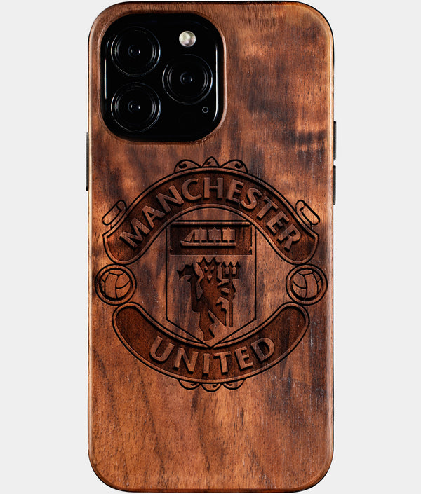 Custom Manchester United F.C. iPhone 16/16 Pro/16 Pro Max/16 Plus Case - Wood Manchester United FC Cover - Eco-friendly Manchester United FC iPhone 16 Case - Carved Wood Custom Manchester United FC Gift For Him - Monogrammed Personalized iPhone 16 Cover By Engraved In Nature