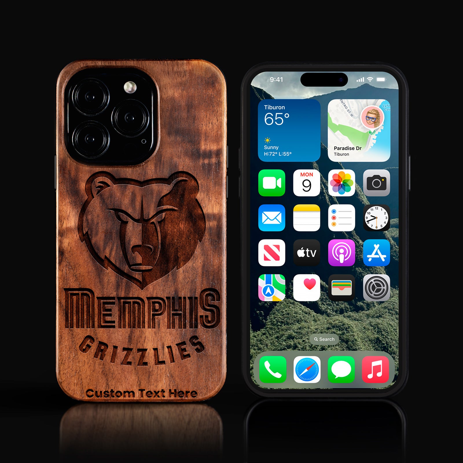 Custom Memphis Grizzlies iPhone 16/16 Pro/16 Pro Max/16 Plus Case - Carved Wood Grizzlies Cover