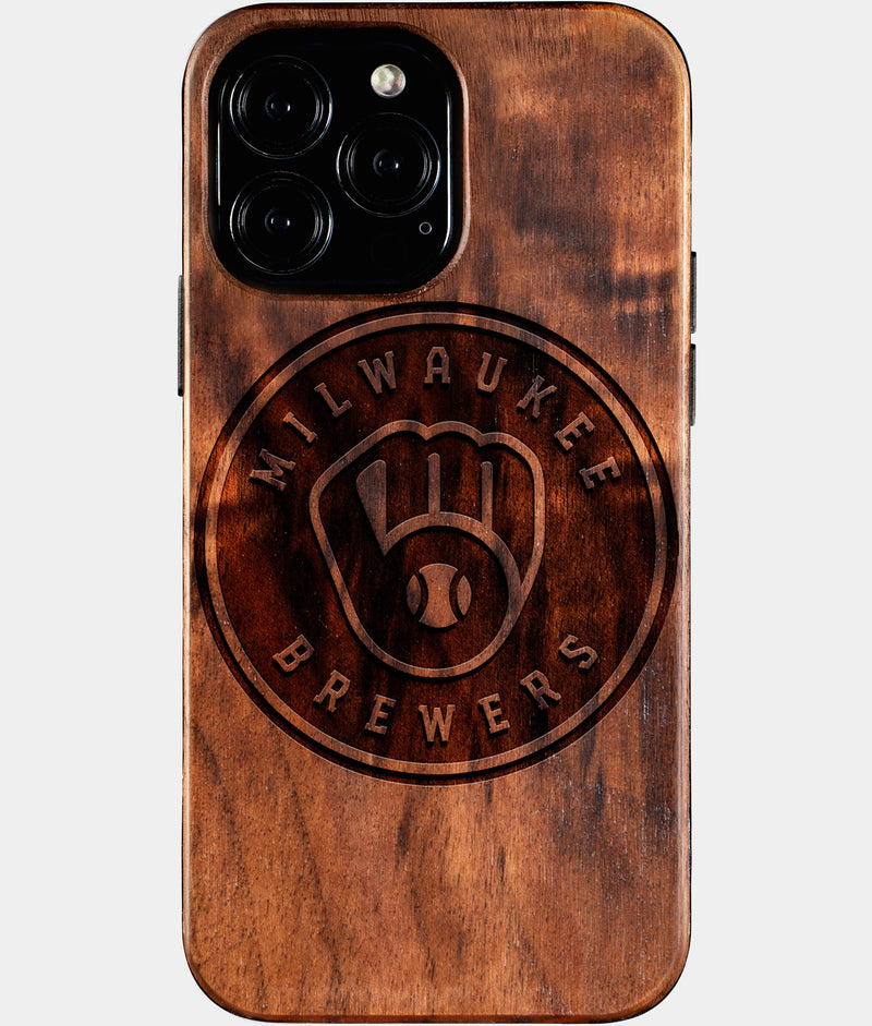 Custom Milwaukee Brewers iPhone 16/16 Pro/16 Pro Max/16 Plus Case - Wood Brewers Cover - Eco-friendly Milwaukee Brewers iPhone 16 Case - Carved Wood Custom Milwaukee Brewers Gift For Him - Monogrammed Personalized iPhone 16 Cover By Engraved In Nature