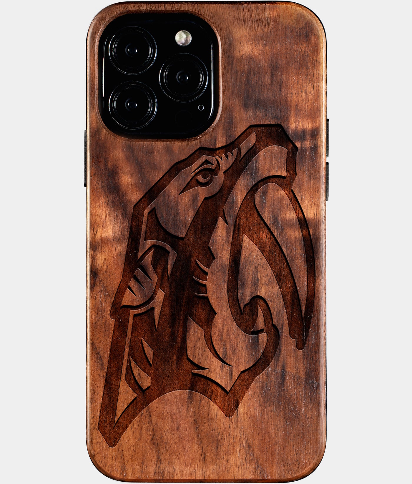 Custom Nashville Predators iPhone 16/16 Pro/16 Pro Max/16 Plus Case - Carved Wood Predators Cover - Eco-friendly Nashville Predators iPhone 16 Case - Custom Nashville Predators Gift For Him - Personalized Gifts For Fan, Sports Fan Christmas Gifts and Birthday Gift - iPhone 16 Cover By Engraved In Nature