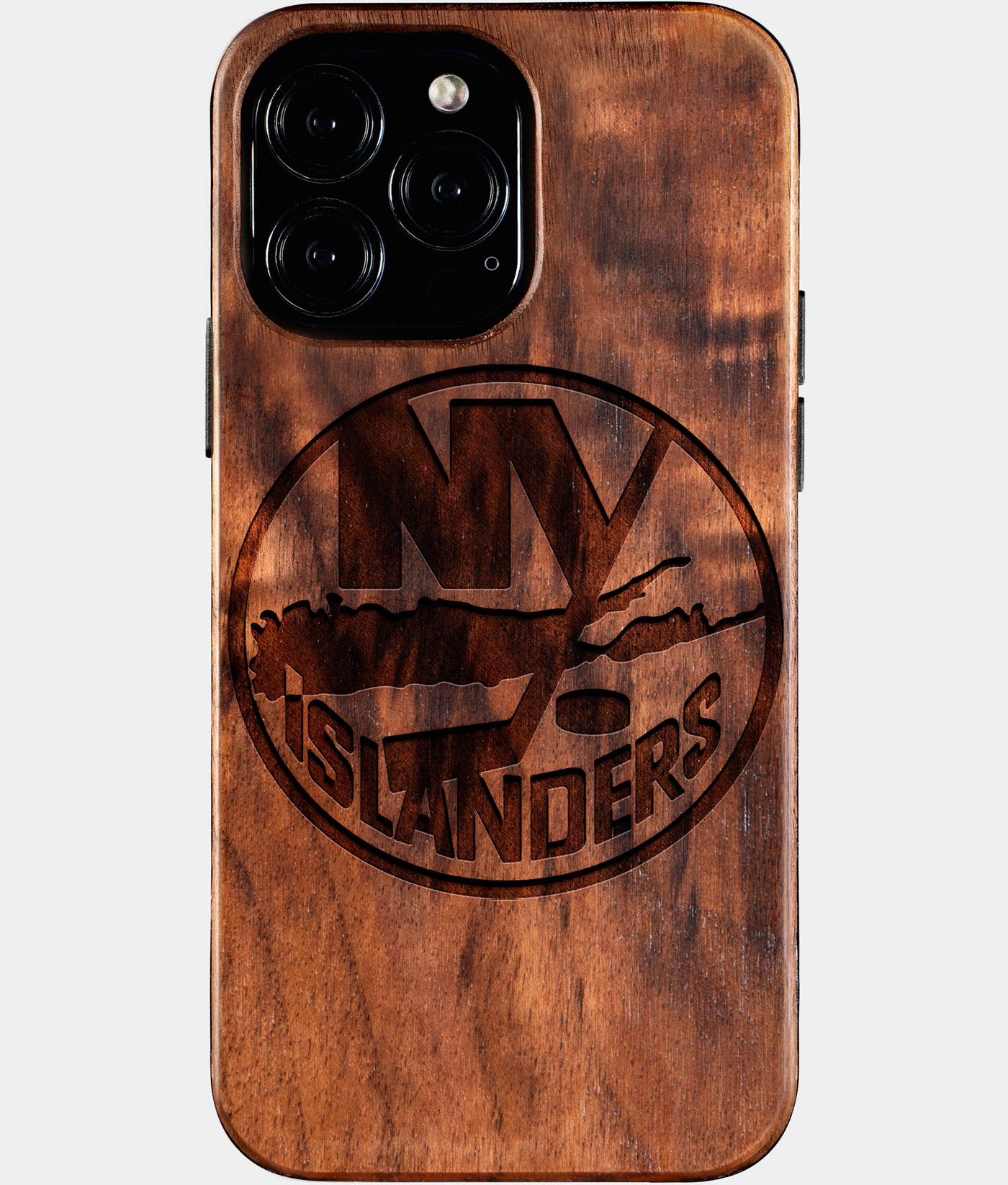 Custom New York Islanders iPhone 16/16 Pro/16 Pro Max/16 Plus Case - Carved Wood Islanders Cover - Eco-friendly New York Islanders iPhone 16 Case - Custom New York Islanders Gift For Him - Personalized Gifts For Fan, Sports Fan Christmas Gifts and Birthday Gift - iPhone 16 Cover By Engraved In Nature