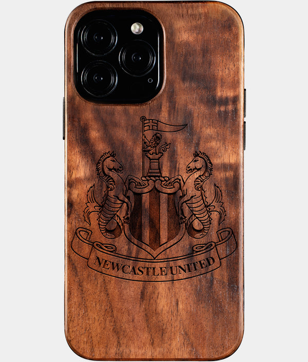 Custom Newcastle United F.C. iPhone 16/16 Pro/16 Pro Max/16 Plus Case - Wood Newcastle United FC Cover - Eco-friendly Newcastle United FC iPhone 16 Case - Carved Wood Custom Newcastle United FC Gift For Him - Monogrammed Personalized iPhone 16 Cover By Engraved In Nature