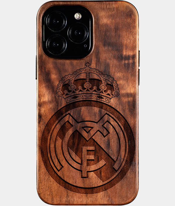 Custom Real Madrid C.F. iPhone 16/16 Pro/16 Pro Max/16 Plus Case - Wood Real Madrid C.F. Cover - Eco-friendly Real Madrid Cf iPhone 16 Case - Carved Wood Custom Real Madrid Cf Gift For Him - Monogrammed Personalized iPhone 16 Cover By Engraved In Nature