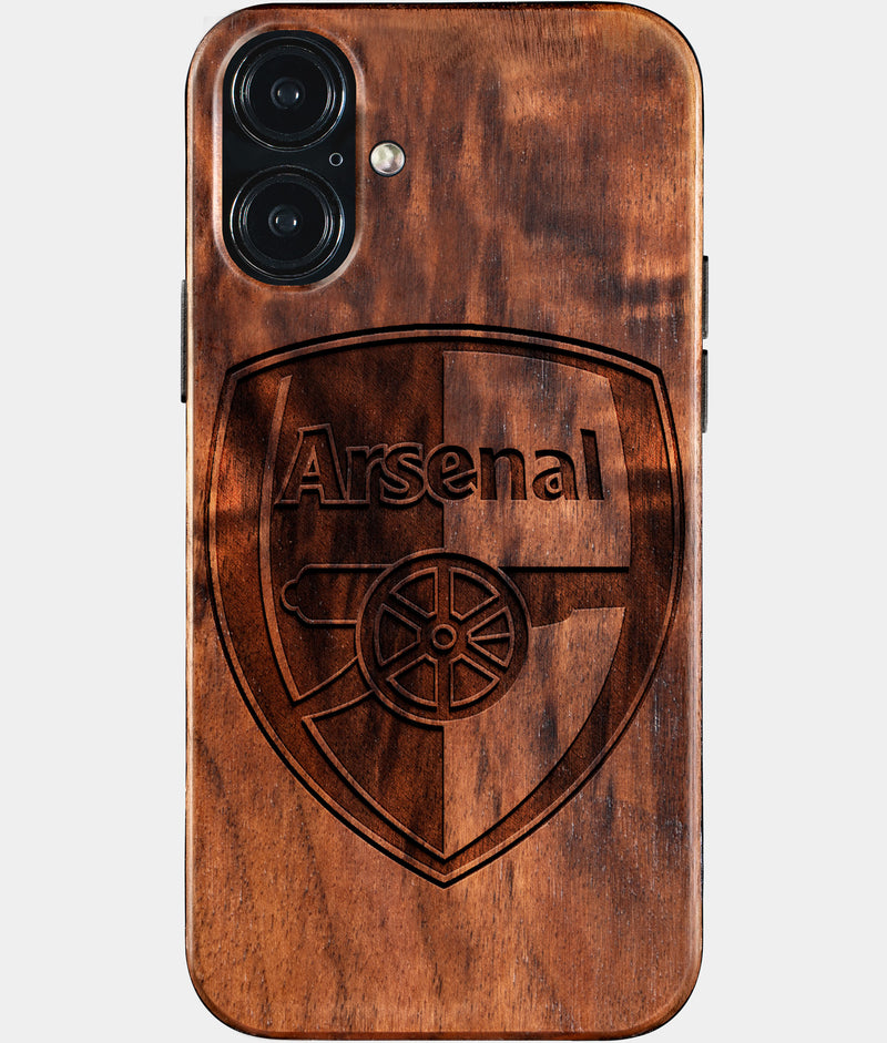 Eco-friendly Arsenal FC iPhone 16 Plus Case - Carved Wood Custom Arsenal FC Gift For Him - Monogrammed Personalized iPhone 16 Plus Cover By Engraved In Nature