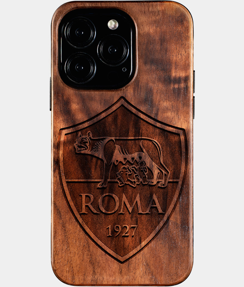 Eco-friendly AS Roma iPhone 16 Pro Case - Carved Wood Custom AS Roma Gift For Him - Monogrammed Personalized iPhone 16 Pro Cover By Engraved In Nature