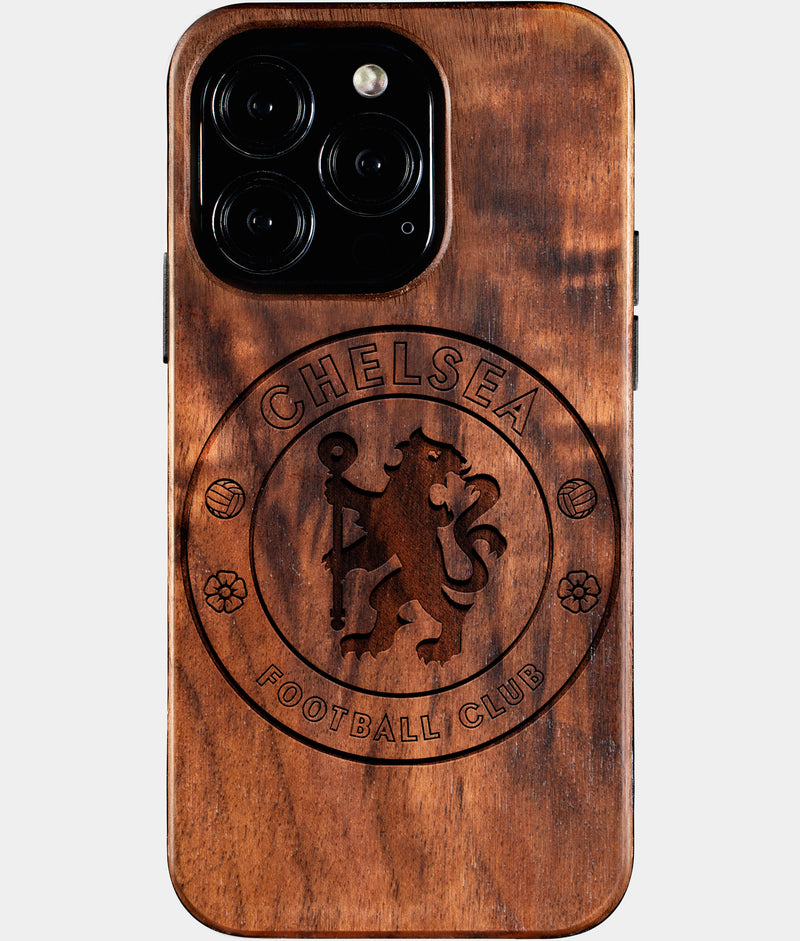 Eco-friendly Chelsea FC iPhone 16 Pro Case - Carved Wood Custom Chelsea FC Gift For Him - Monogrammed Personalized iPhone 16 Pro Cover By Engraved In Nature