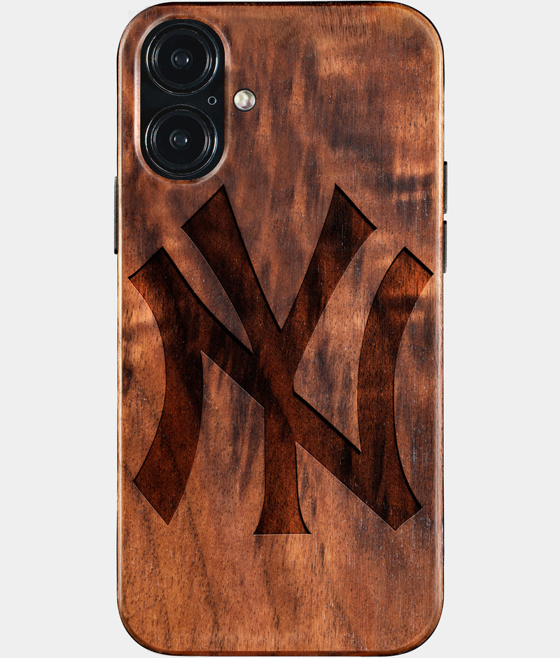 Eco-friendly Classic New York Yankees iPhone 16 Plus Case - Carved Wood Custom New York Yankees Gift For Him - Monogrammed Personalized iPhone 16 Plus Cover By Engraved In Nature