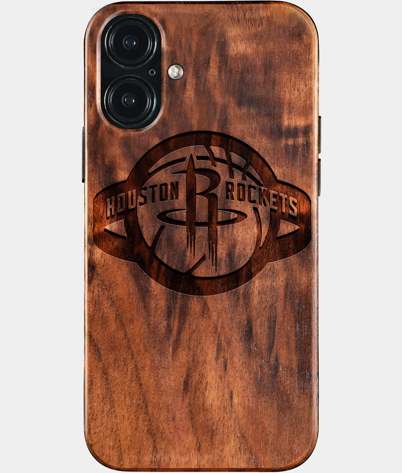 Eco-friendly Houston Rockets iPhone 16 Plus Case - Carved Wood Custom Houston Rockets Gift For Him - Monogrammed Personalized iPhone 16 Plus Cover By Engraved In Nature