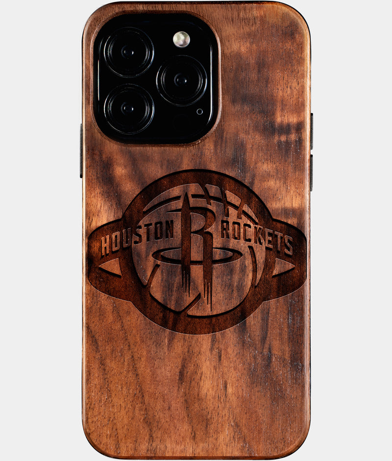 Eco-friendly Houston Rockets iPhone 16 Pro Case - Carved Wood Custom Houston Rockets Gift For Him - Monogrammed Personalized iPhone 16 Pro Cover By Engraved In Nature