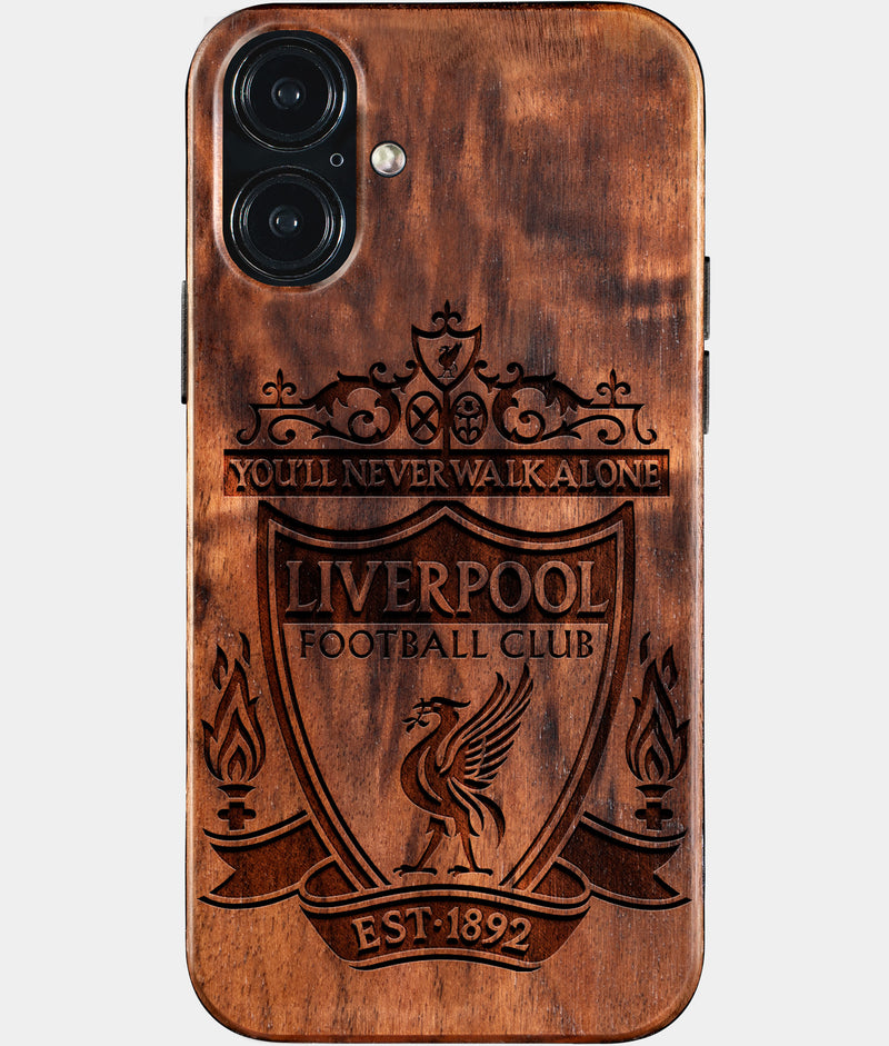 Eco-friendly Liverpool FC iPhone 16 Plus Case - Carved Wood Custom Liverpool FC Gift For Him - Monogrammed Personalized iPhone 16 Plus Cover By Engraved In Nature