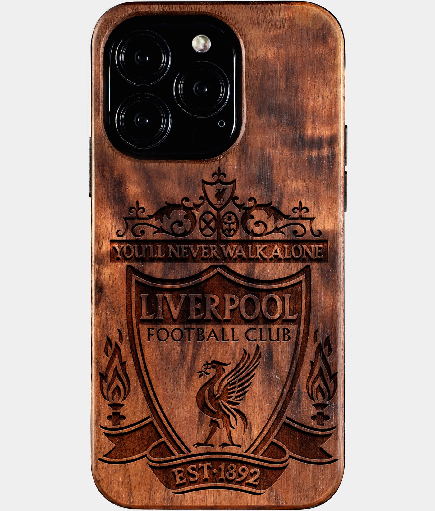 Eco-friendly Liverpool FC iPhone 16 Pro Case - Carved Wood Custom Liverpool FC Gift For Him - Monogrammed Personalized iPhone 16 Pro Cover By Engraved In Nature