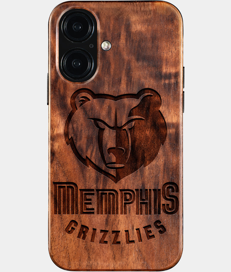 Eco-friendly Memphis Grizzlies iPhone 16 Case - Carved Wood Custom Memphis Grizzlies Gift For Him - Monogrammed Personalized iPhone 16 Cover By Engraved In Nature