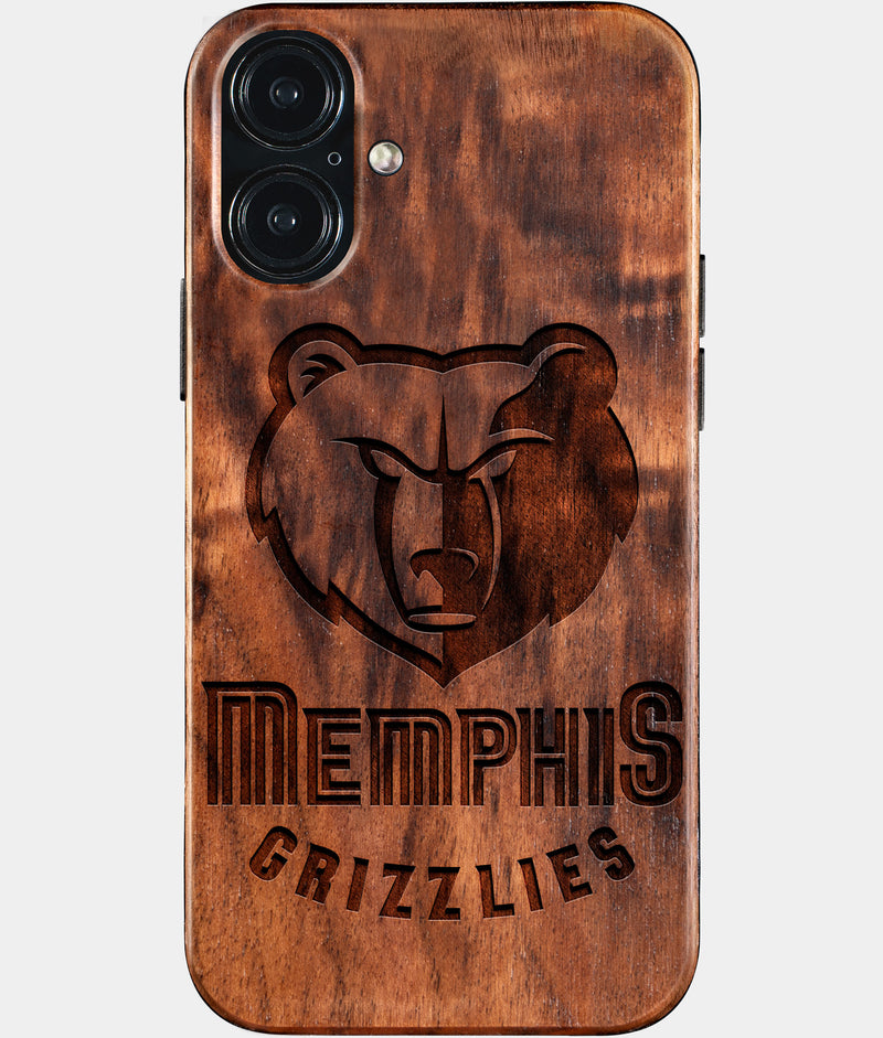 Eco-friendly Memphis Grizzlies iPhone 16 Plus Case - Carved Wood Custom Memphis Grizzlies Gift For Him - Monogrammed Personalized iPhone 16 Plus Cover By Engraved In Nature