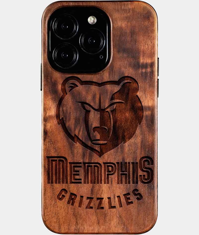 Eco-friendly Memphis Grizzlies iPhone 16 Pro Case - Carved Wood Custom Memphis Grizzlies Gift For Him - Monogrammed Personalized iPhone 16 Pro Cover By Engraved In Nature