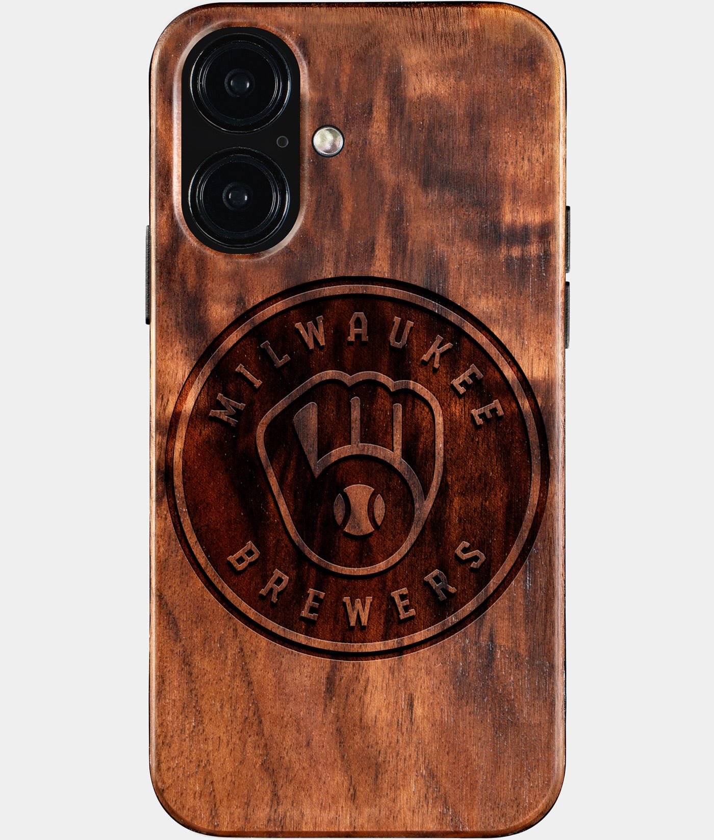 Eco-friendly Milwaukee Brewers iPhone 16 Case - Carved Wood Custom Milwaukee Brewers Gift For Him - Monogrammed Personalized iPhone 16 Cover By Engraved In Nature