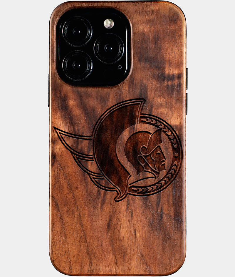 Eco-friendly Ottawa Senators iPhone 16 Pro Case - Carved Wood Custom Ottawa Senators Gift For Him - Monogrammed Personalized iPhone 16 Pro Cover By Engraved In Nature