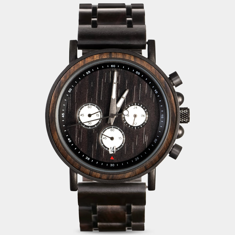 Chronograph Watches For Men With Dark Wood & Stainless Steel