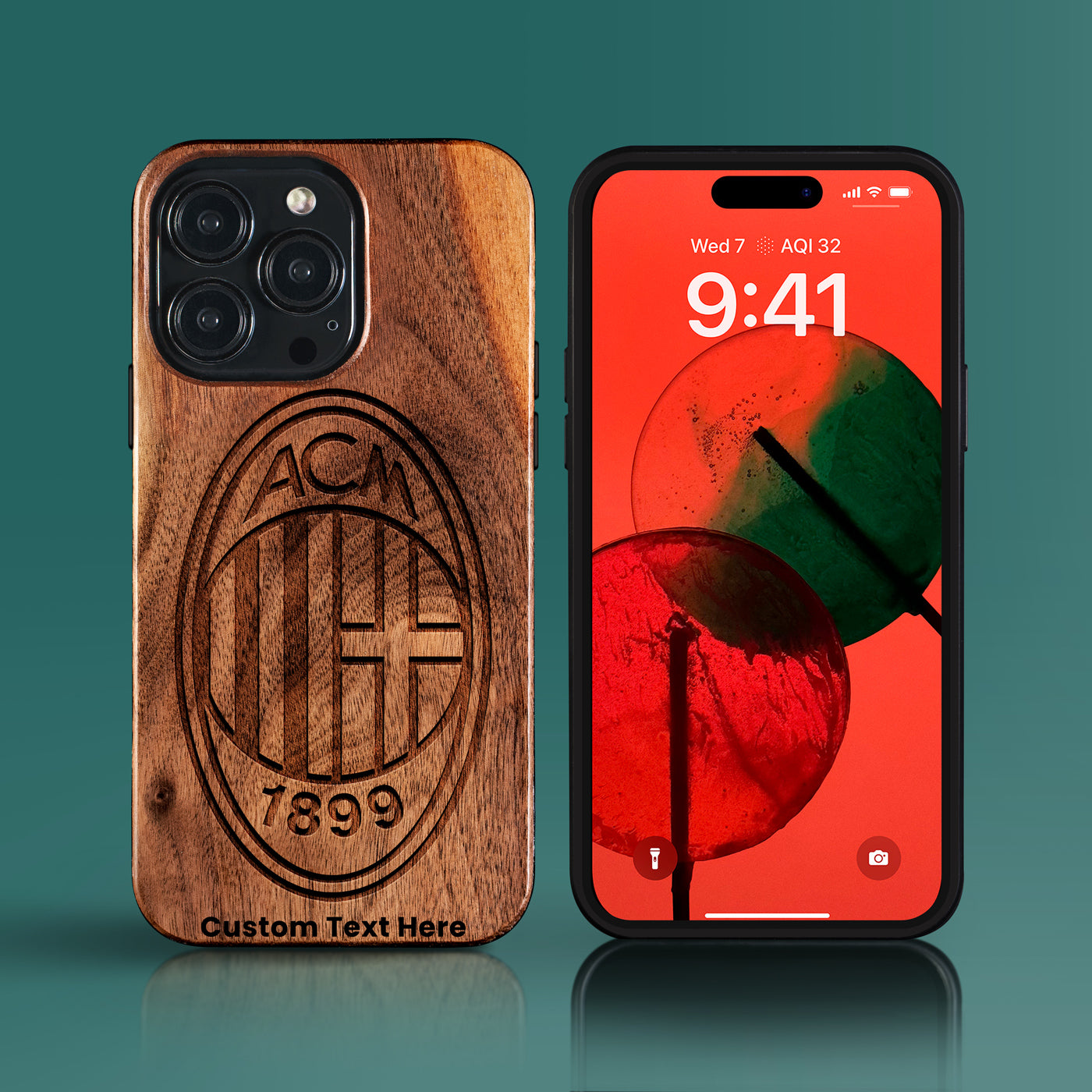 Custom A.C. Milan iPhone 15/15 Pro/15 Pro Max/15 Plus Case - Carved Wood A.C. Milan Cover