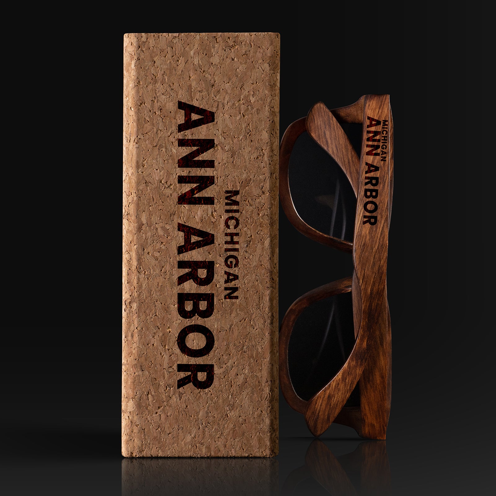 Ann Arbon Michigan Wood Sunglasses with custom engraving. Custom Ann Arbon Michigan Gifts For Men -  Sustainable Ann Arbon Michigan eco friendly products - Personalized Ann Arbon Michigan Birthday Gifts - Unique Ann Arbon Michigan travel Souvenirs and gift shops. Ann Arbon Michigan Wayfarer Eyewear and Shades wiith Box