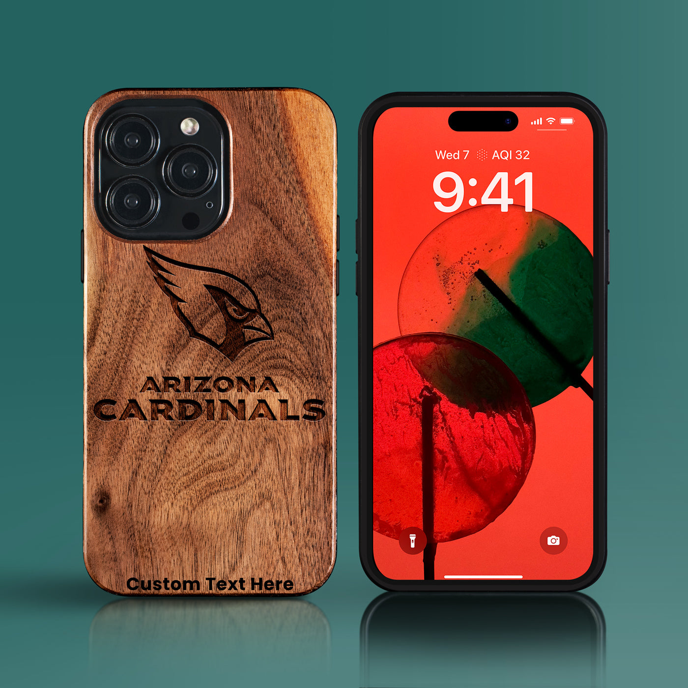 Custom Arizona Cardinals iPhone 15/15 Pro/15 Pro Max/15 Plus Case - Carved Wood Arizona Cardinals Cover