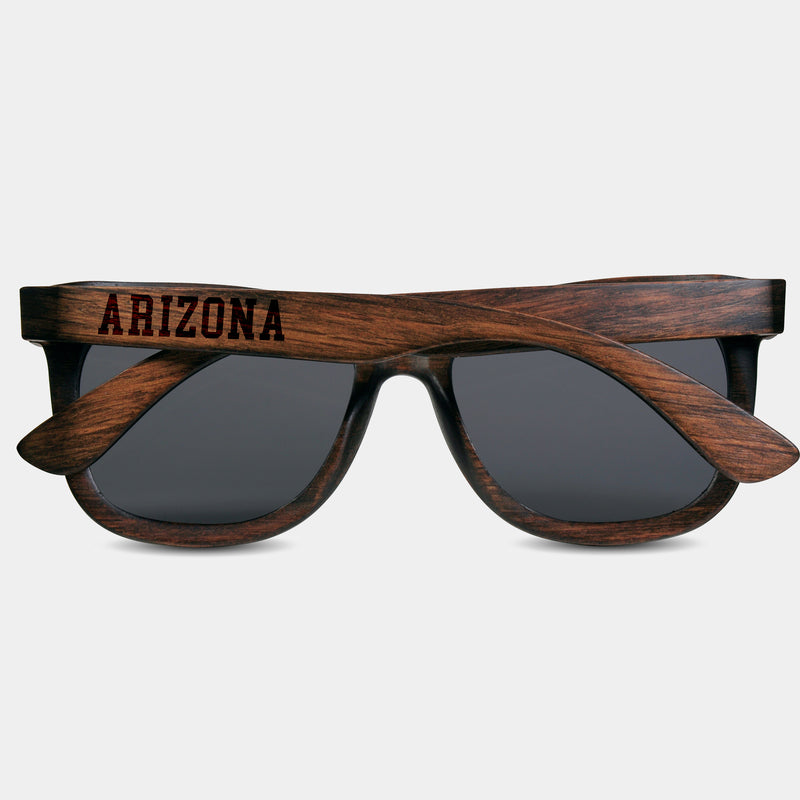 Arizona Wood Sunglasses with custom engraving.  Add Your Custom Engraving On The Right Side. Arizona Custom Gifts For Men - Arizona Sustainable Wayfarer Eyewear and Shades Front View