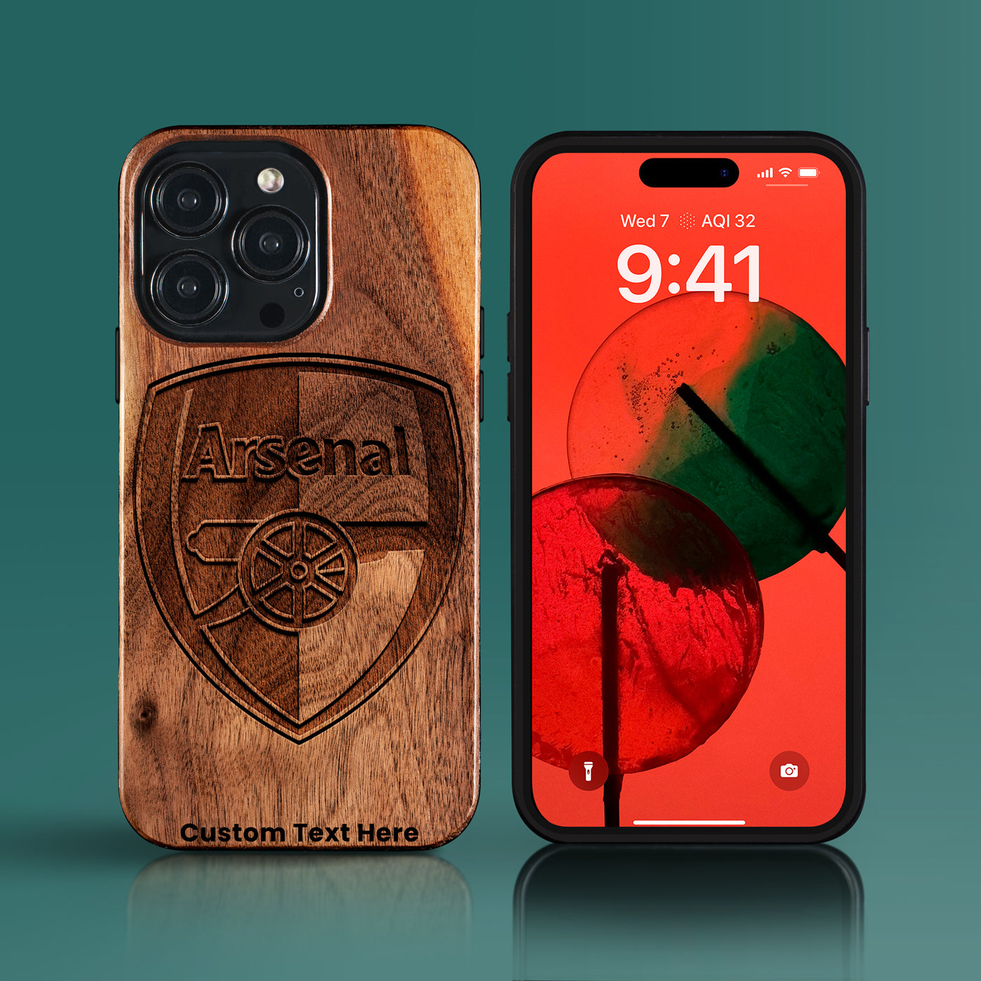 Custom Arsenal F.C. iPhone 15/15 Pro/15 Pro Max/15 Plus Case - Carved Wood Arsenal FC Cover