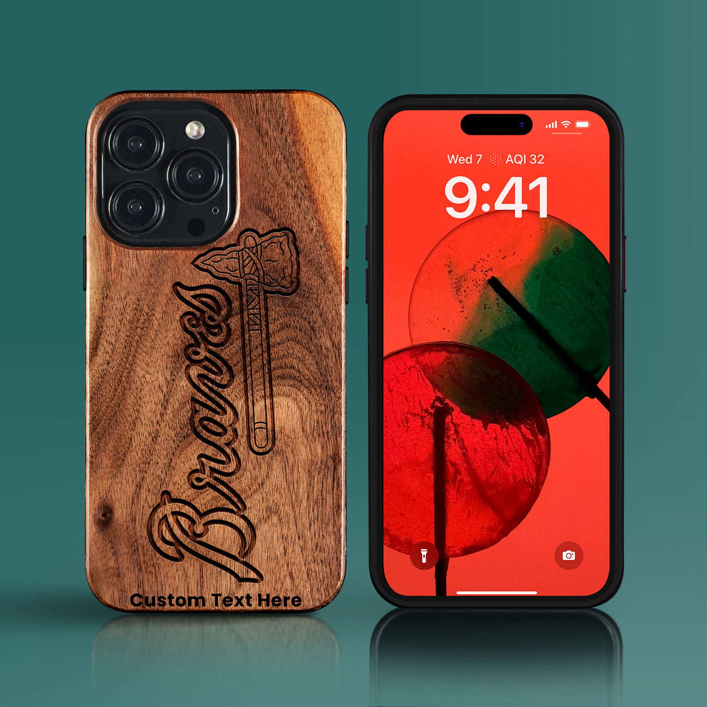 Custom Atlanta Braves iPhone 15/15 Pro/15 Pro Max/15 Plus Case - Carved Wood Braves Cover