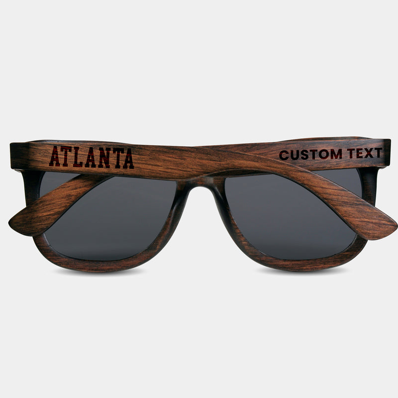 Atlanta Georgia II Wood Sunglasses with custom engraving. Custom Atlanta Georgia II Gifts For Men -  Sustainable Atlanta Georgia II eco friendly products - Personalized Atlanta Georgia II Birthday Gifts - Unique Atlanta Georgia II travel Souvenirs and gift shops. Atlanta Georgia II Wayfarer Eyewear and Shades 