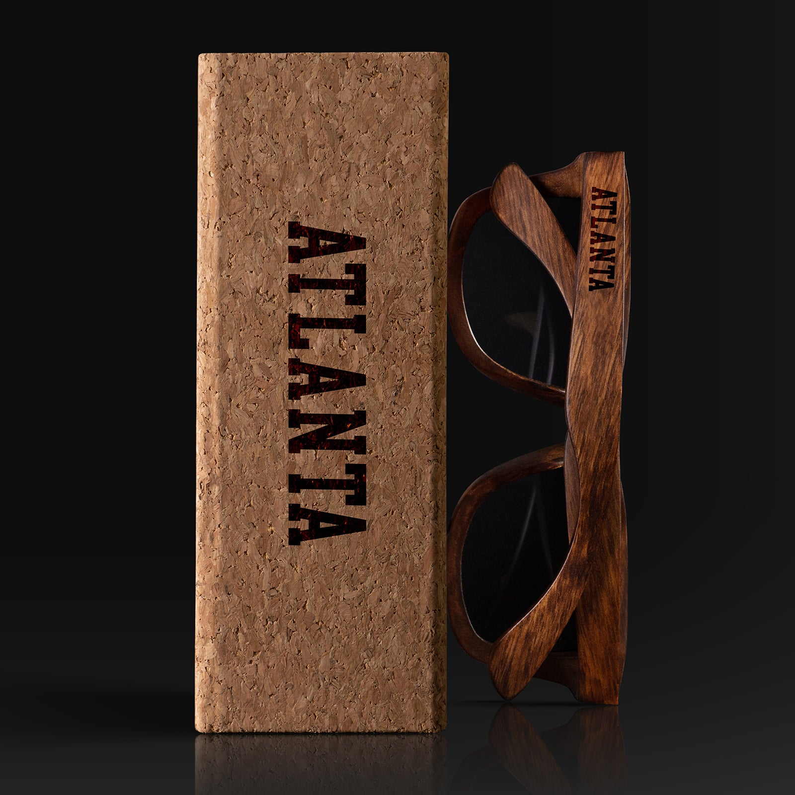 Atlanta Georgia II Wood Sunglasses with custom engraving. Custom Atlanta Georgia II Gifts For Men -  Sustainable Atlanta Georgia II eco friendly products - Personalized Atlanta Georgia II Birthday Gifts - Unique Atlanta Georgia II travel Souvenirs and gift shops. Atlanta Georgia II Wayfarer Eyewear and Shades wiith Box