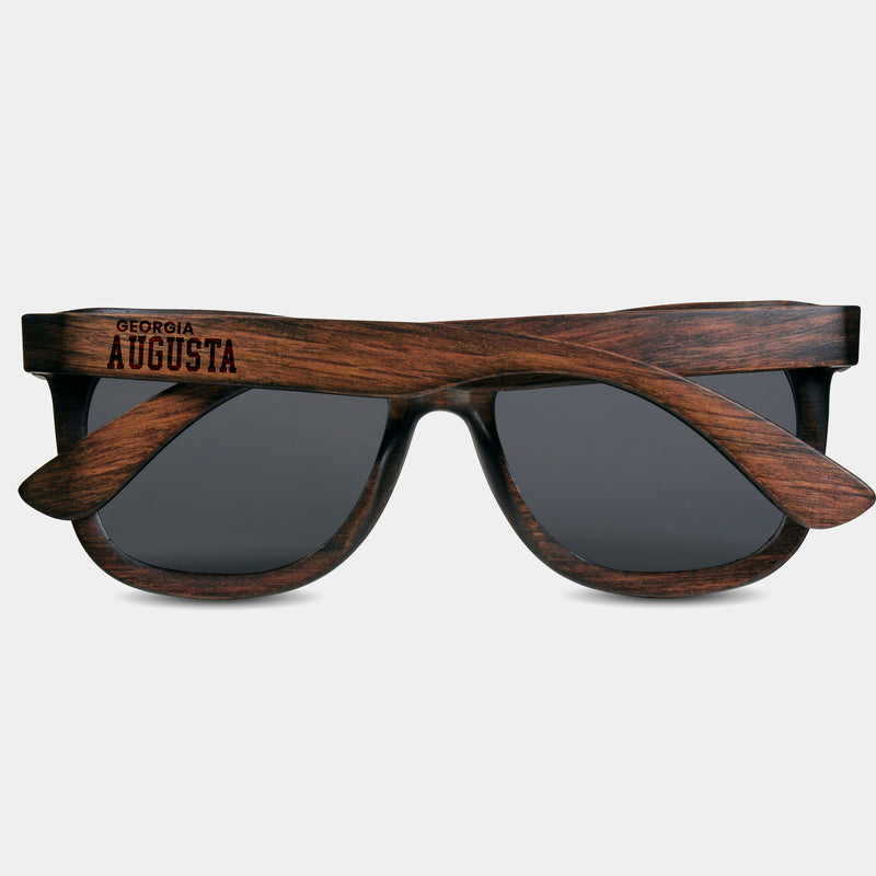 Augusta Georgia III Wood Sunglasses with custom engraving.  Add Your Custom Engraving On The Right Side. Augusta Georgia III Custom Gifts For Men - Augusta Georgia III Sustainable Wayfarer Eyewear and Shades Front View