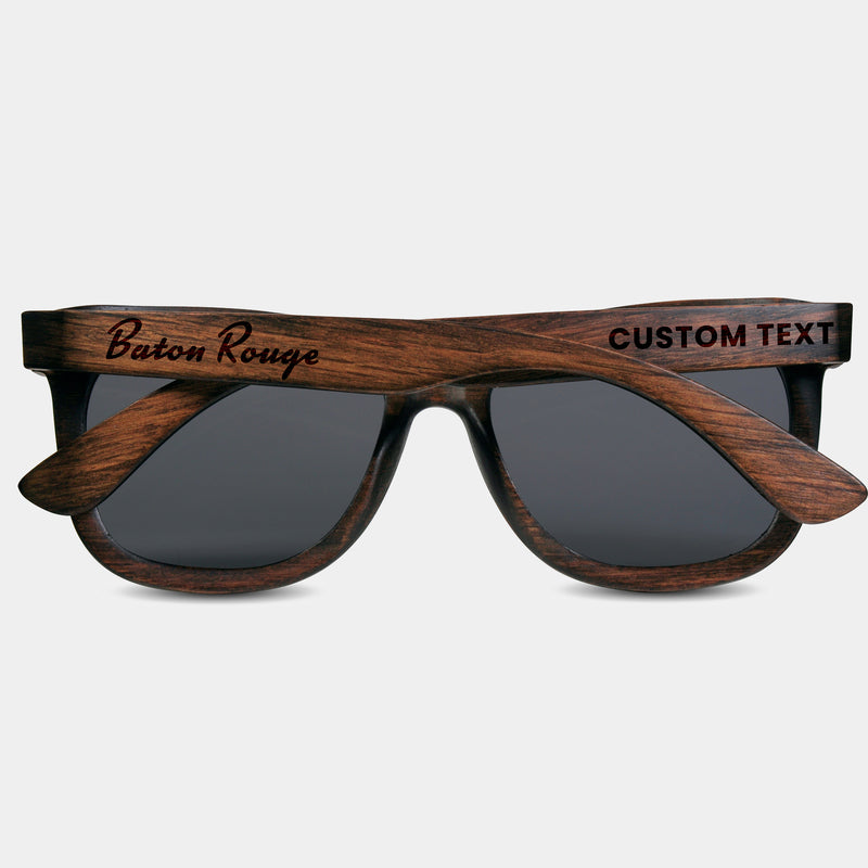 Baton Rouge Louisiana II Wood Sunglasses with custom engraving. Custom Baton Rouge Louisiana II Gifts For Men -  Sustainable Baton Rouge Louisiana II eco friendly products - Personalized Baton Rouge Louisiana II Birthday Gifts - Unique Baton Rouge Louisiana II travel Souvenirs and gift shops. Baton Rouge Louisiana II Wayfarer Eyewear and Shades 