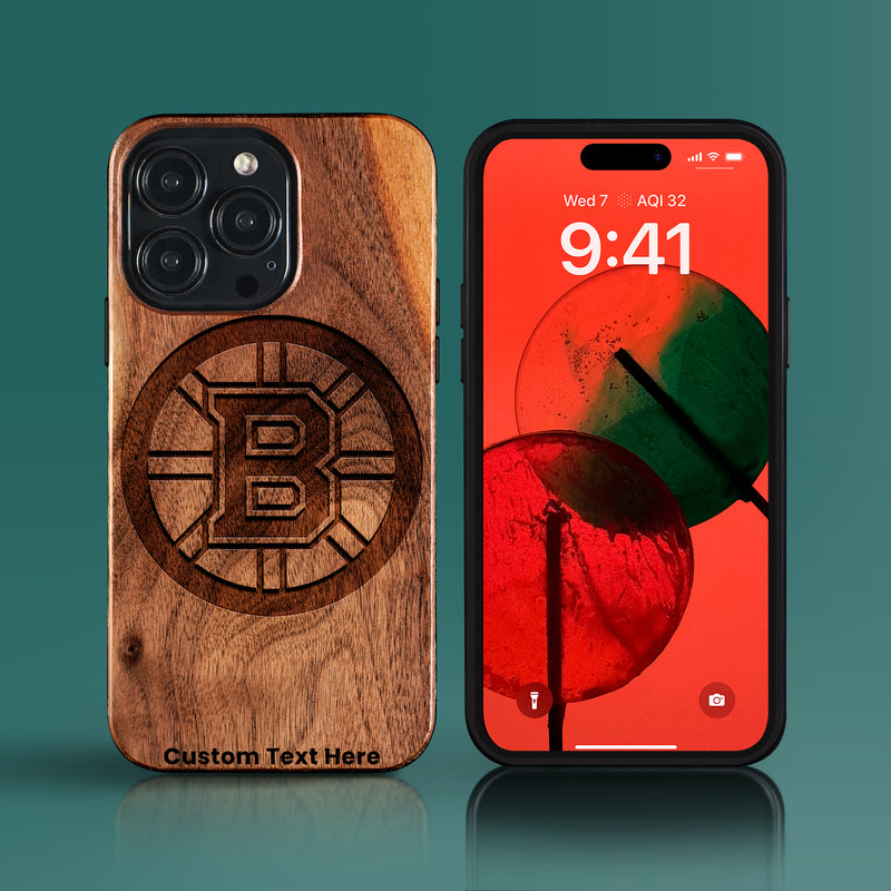 Custom Boston Bruins iPhone 15/15 Pro/15 Pro Max/15 Plus Case - Carved Wood Boston Bruins Cover