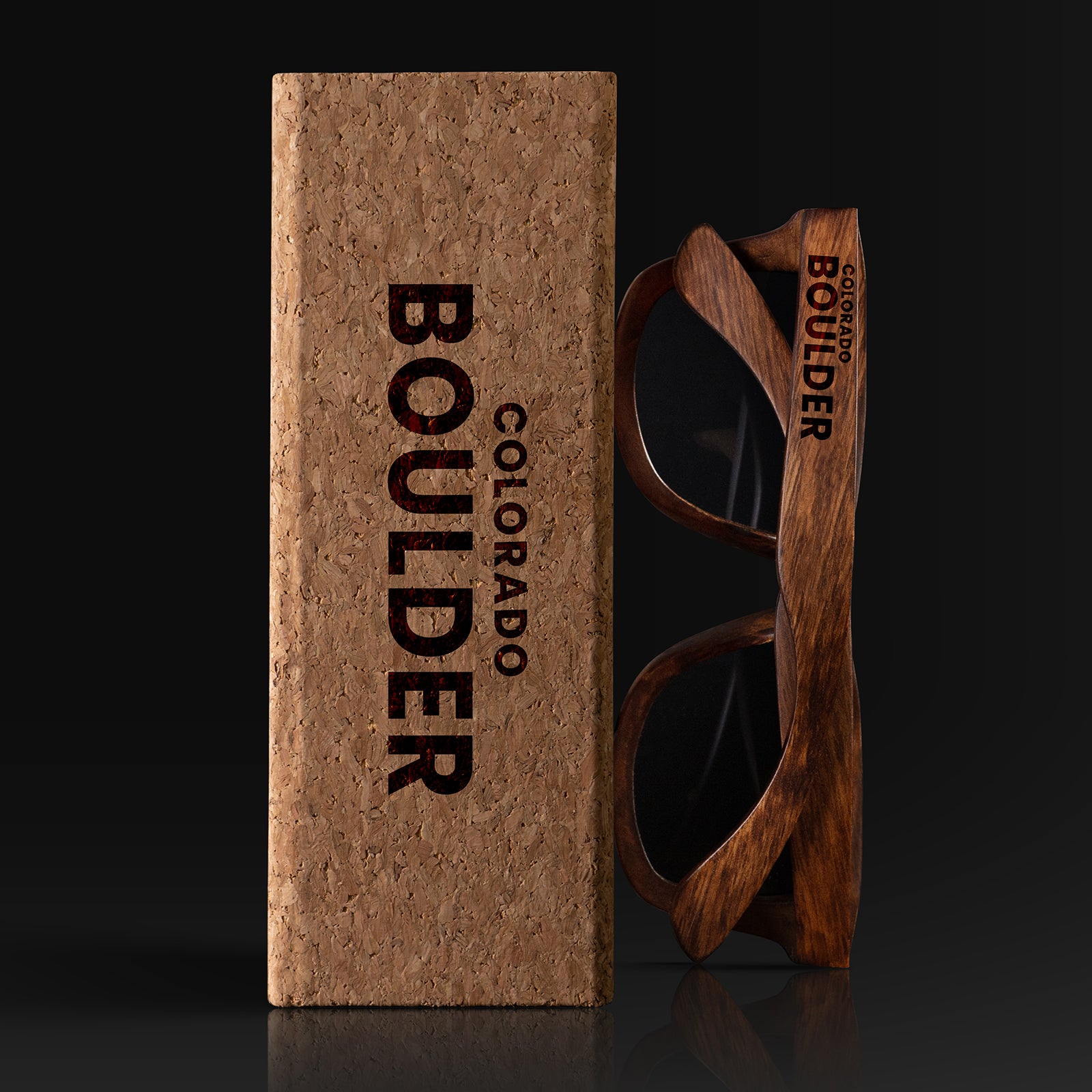 Boulder Colorado Wood Sunglasses with custom engraving. Custom Boulder Colorado Gifts For Men -  Sustainable Boulder Colorado eco friendly products - Personalized Boulder Colorado Birthday Gifts - Unique Boulder Colorado travel Souvenirs and gift shops. Boulder Colorado Wayfarer Eyewear and Shades wiith Box