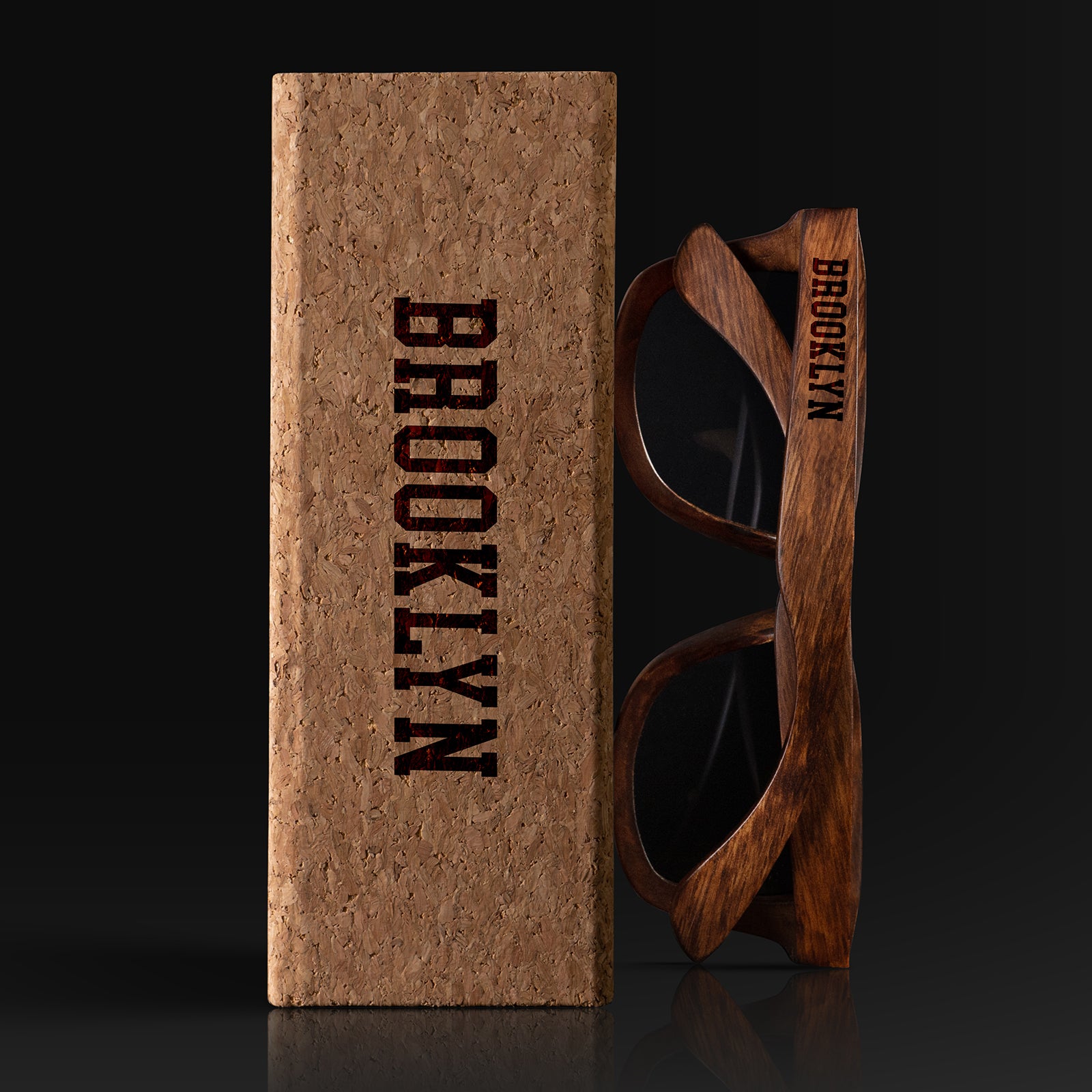 Brooklyn II New York Wood Sunglasses with custom engraving. Custom Brooklyn II New York Gifts For Men -  Sustainable Brooklyn II New York eco friendly products - Personalized Brooklyn II New York Birthday Gifts - Unique Brooklyn II New York travel Souvenirs and gift shops. Brooklyn II New York Wayfarer Eyewear and Shades wiith Box