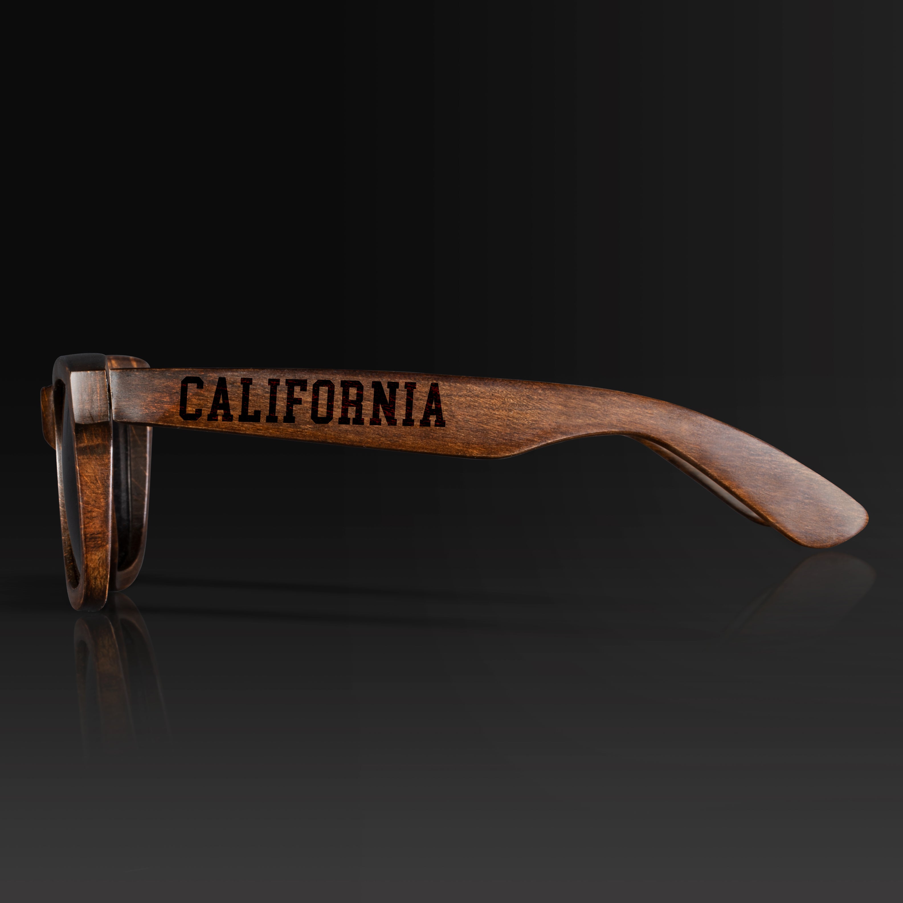 California California II Wood Sunglasses with custom engraving. Custom California California II Gifts For Men -  Sustainable California California II eco friendly products - Personalized California California II Birthday Gifts - Unique California California II travel Souvenirs and gift shops. California California II Wayfarer Eyewear and Shades Side