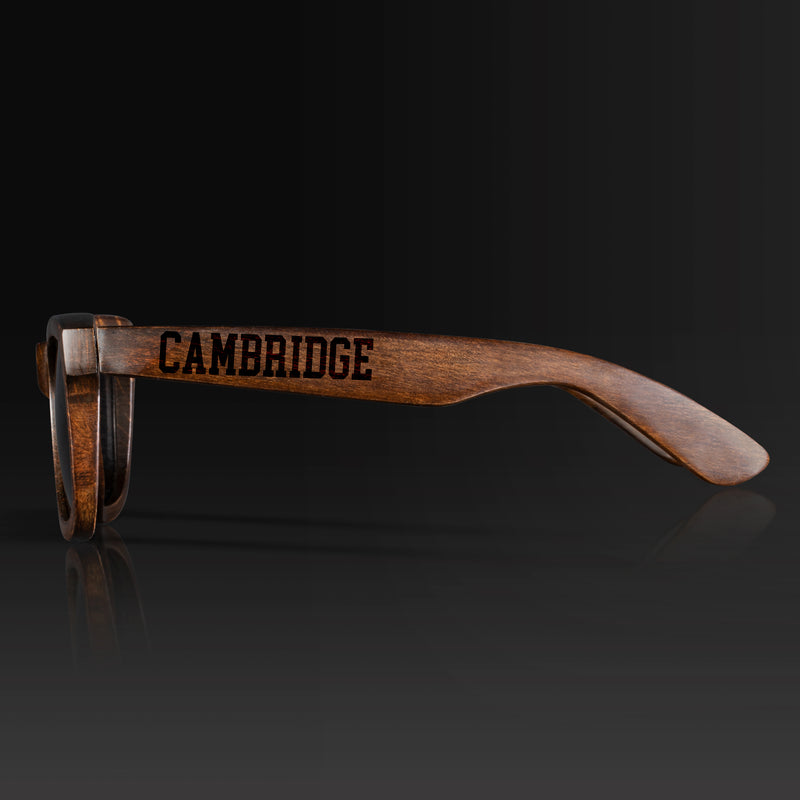 Cambridge Massachusetts II Wood Sunglasses with custom engraving. Custom Cambridge Massachusetts II Gifts For Men -  Sustainable Cambridge Massachusetts II eco friendly products - Personalized Cambridge Massachusetts II Birthday Gifts - Unique Cambridge Massachusetts II travel Souvenirs and gift shops. Cambridge Massachusetts II Wayfarer Eyewear and Shades Side