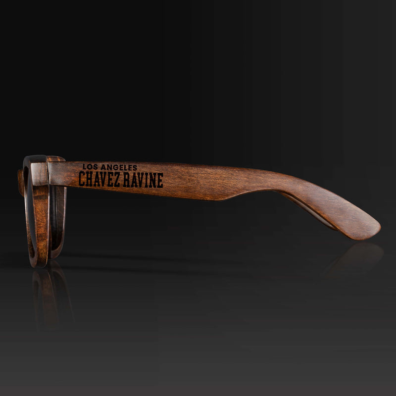 Chavez Ravine California II Wood Sunglasses with custom engraving. Custom Chavez Ravine California II Gifts For Men -  Sustainable Chavez Ravine California II eco friendly products - Personalized Chavez Ravine California II Birthday Gifts - Unique Chavez Ravine California II travel Souvenirs and gift shops. Chavez Ravine California II Wayfarer Eyewear and Shades Side